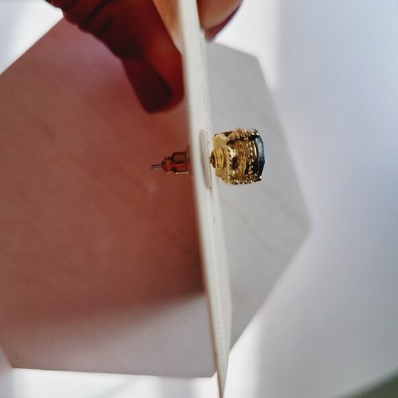 Crown & Ivy Blue Crystal Post Stud Earrings Gold Tone NEW Pierced Sparkle Bling - Picture 5 of 8